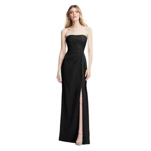 After Six Strapless Pleated Faux Wrap Trumpet Gown W/ Slit. Black Size 8R #1279